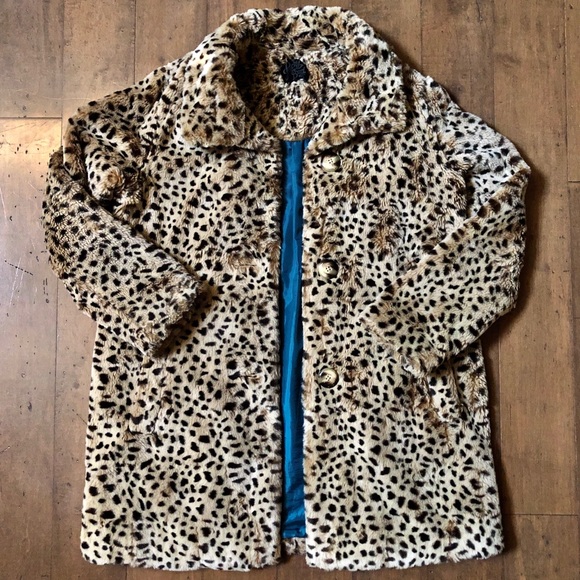 Lucky Brand Jackets & Blazers - Lucky Brand Black Label Faux Fur Leopard Coat Lg